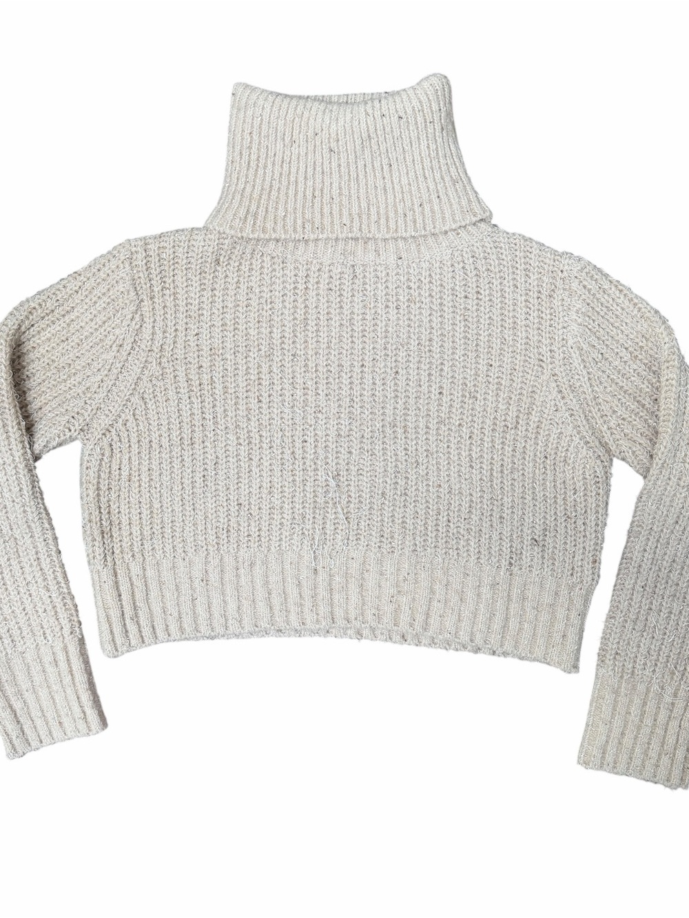 Small Tan POL Turtleneck Rib-Knit Sweater
